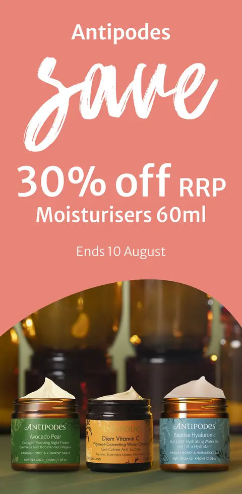 260804 Antipodes Save 30% off RRP on full size moisturisers