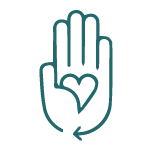 Outline of hand with a heart icon.