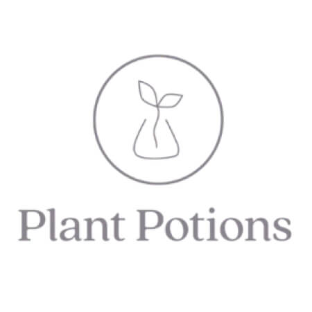 Logo of Plant Potions with a circular design and text on a white background.