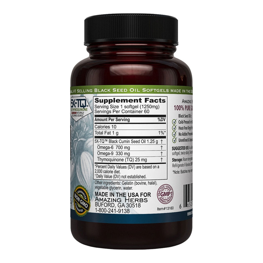 Amazing Herbs Black Seed 100% Pure Cold-Pressed Black Cumin Seed Oil 1250mg _2