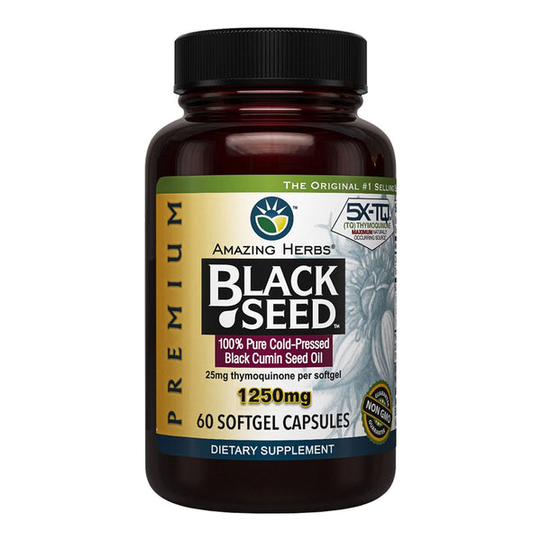 Black Seed 100% Pure Cold-Pressed Black Cumin Seed Oil 1250mg
