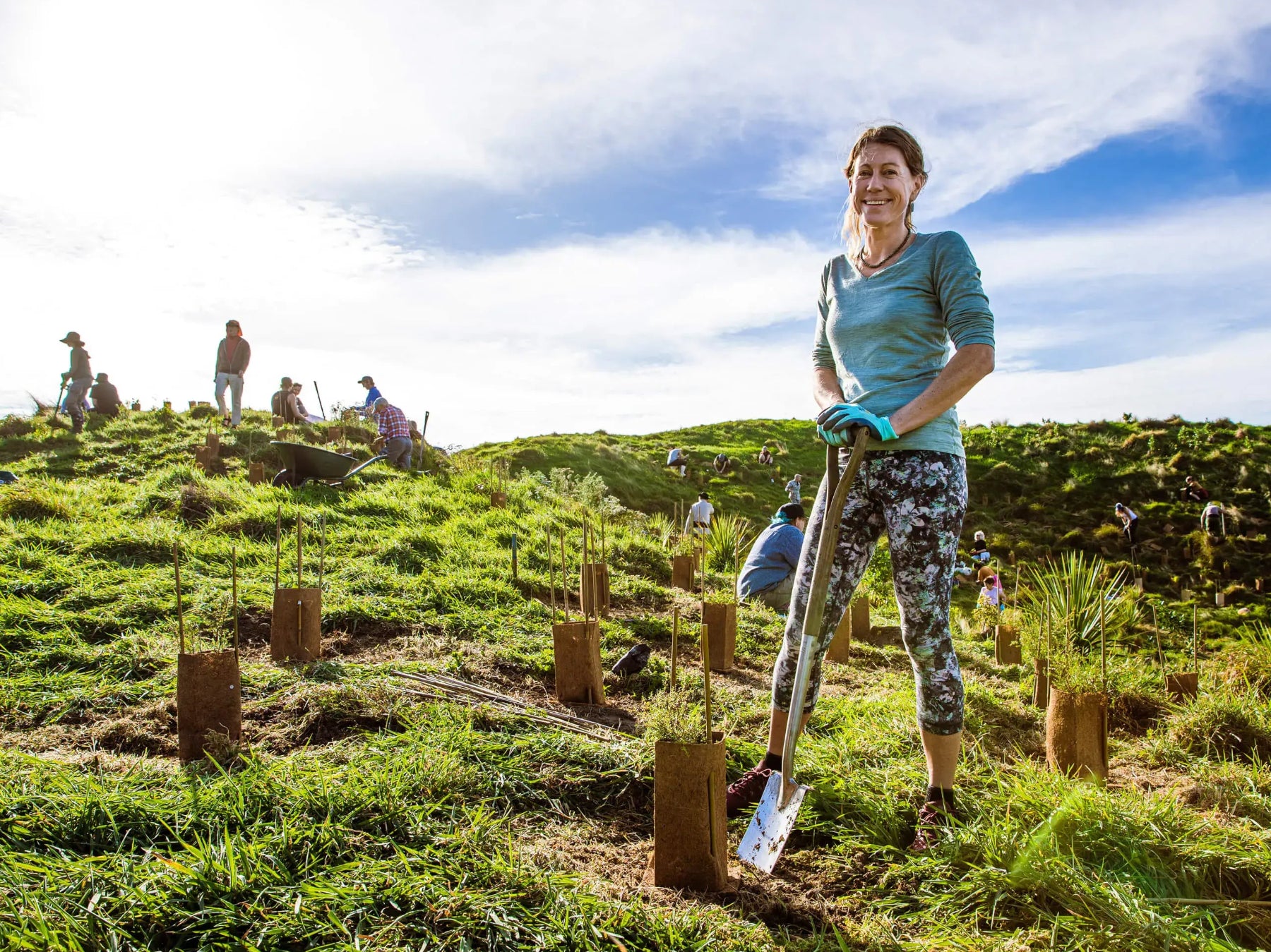 woman with a spade planting trees 