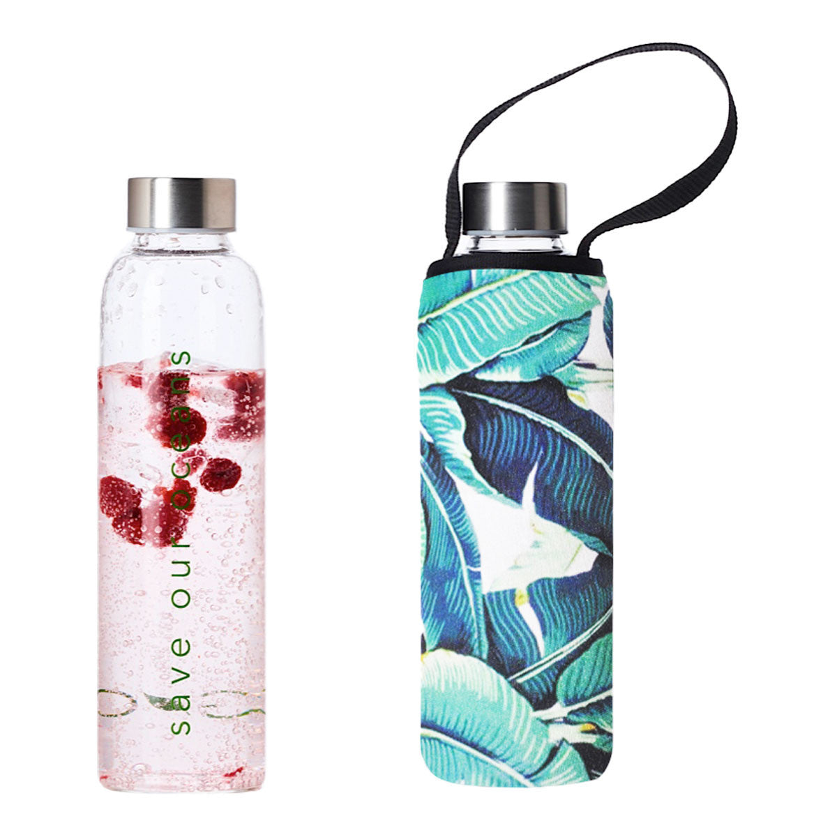 BBBYO Glass Is Greener Bottle + Carry Cover - Banana Leaf Print _2