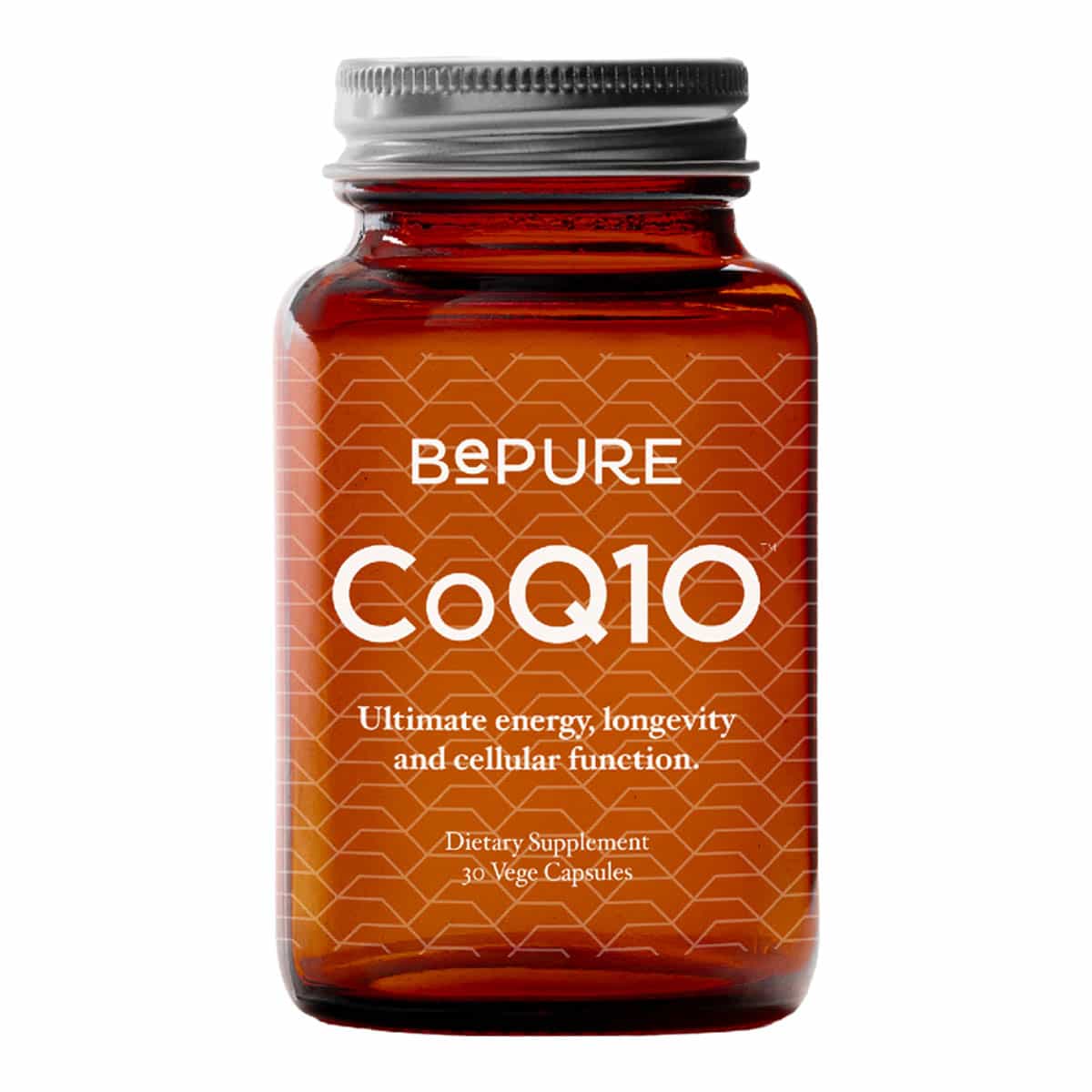 BePure CoQ10 30 vege caps dietary supplement bottle on a white background.