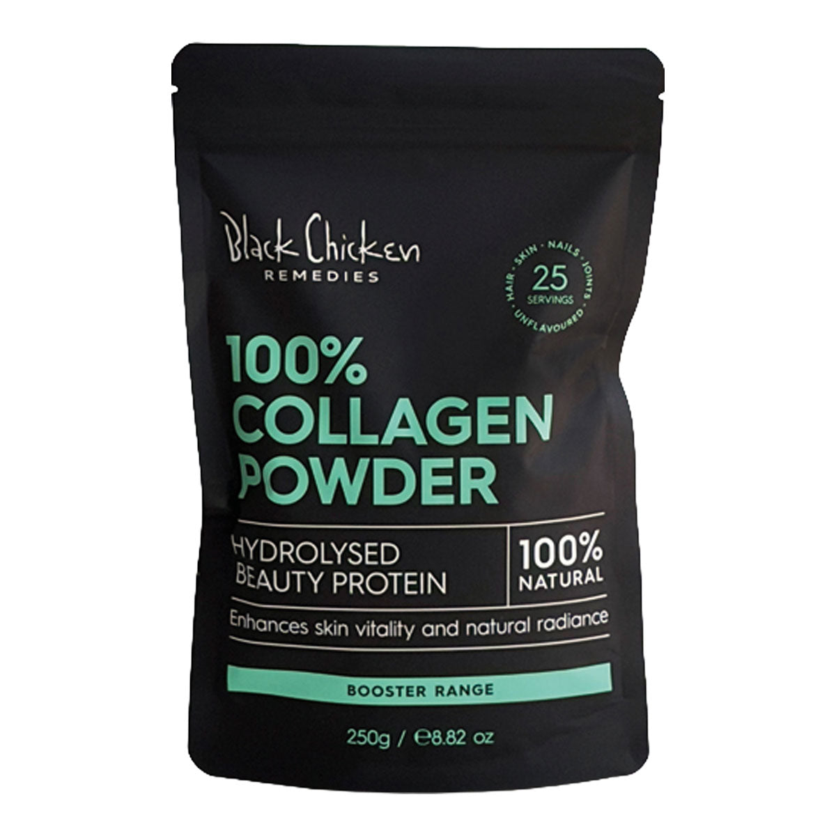 Black Chicken Remedies 100% Collagen Powder packaging on a white background
