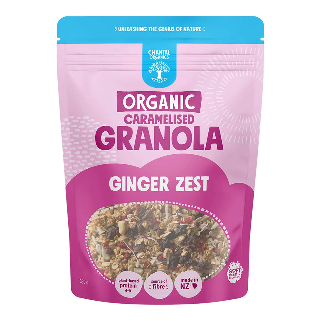 Chantal Organics Organic Caramelised Granola Ginger Zest 350g package on a white background