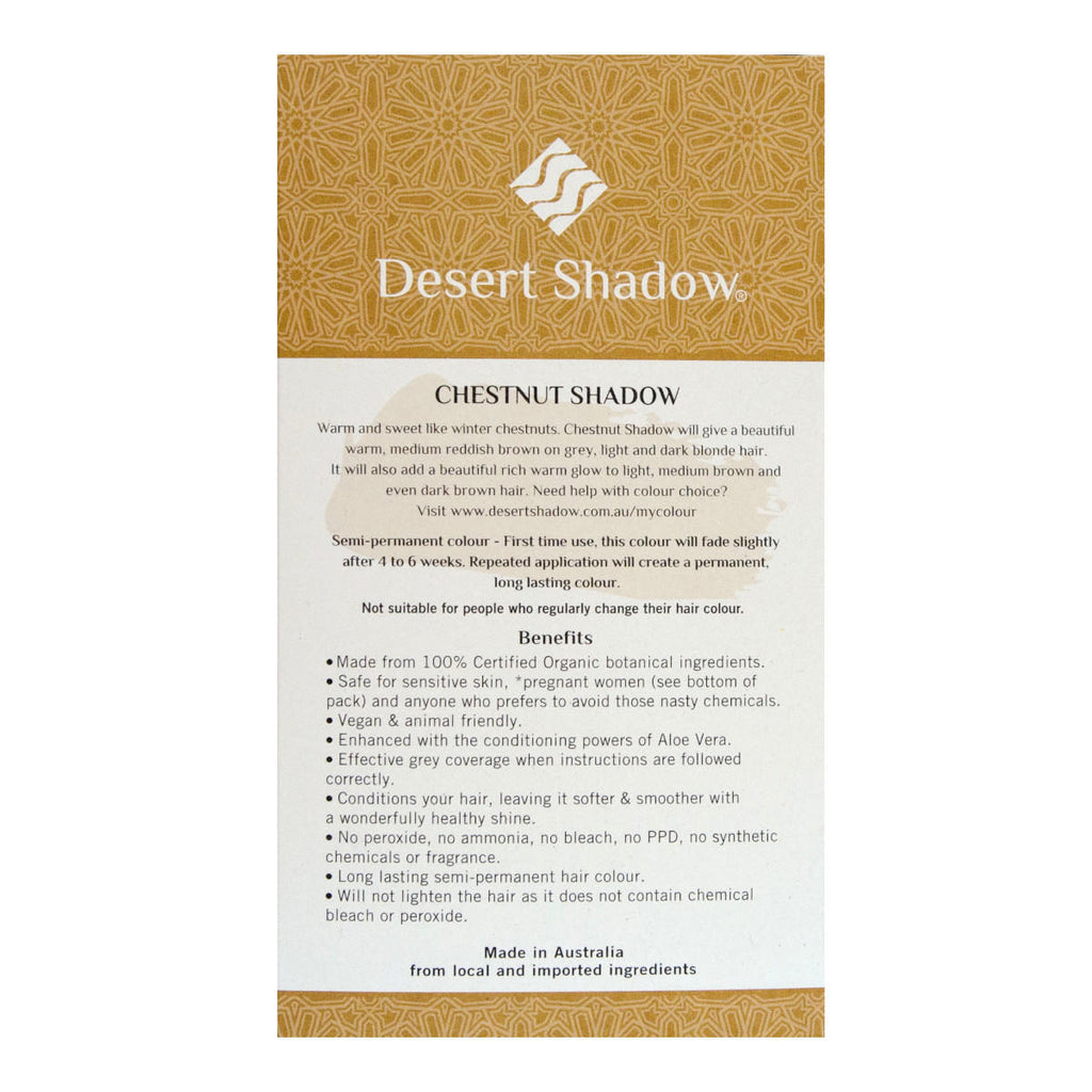 Desert Shadow hair color packaging with text on a white background.