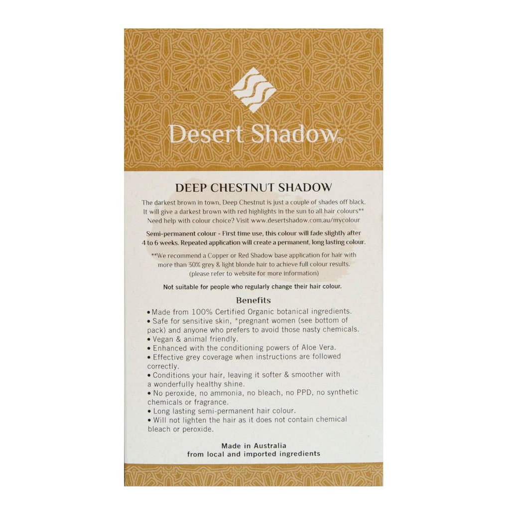 Desert Shadow hair color packaging with text on a white background.