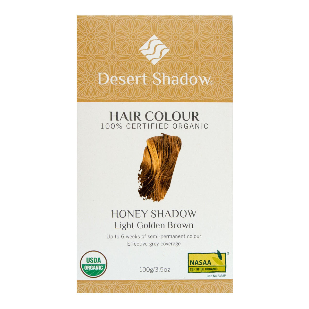 Desert Shadow hair color packaging for honey shadow light golden brown on a white background.