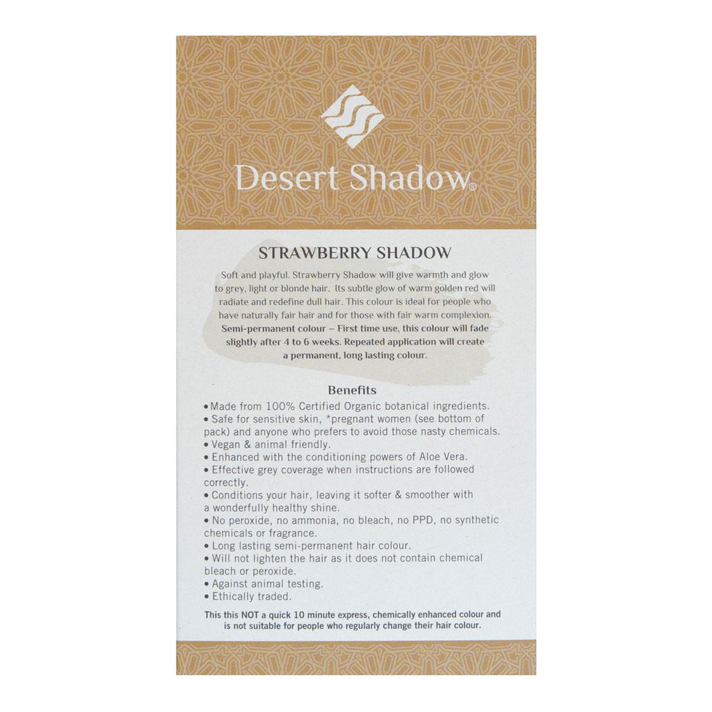 Desert Shadow Strawberry Shadow hair color packaging with text on a white background.