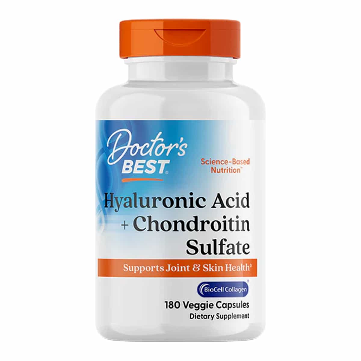 Supplement bottle labeled 'Doctor's Best' with orange cap on a white background