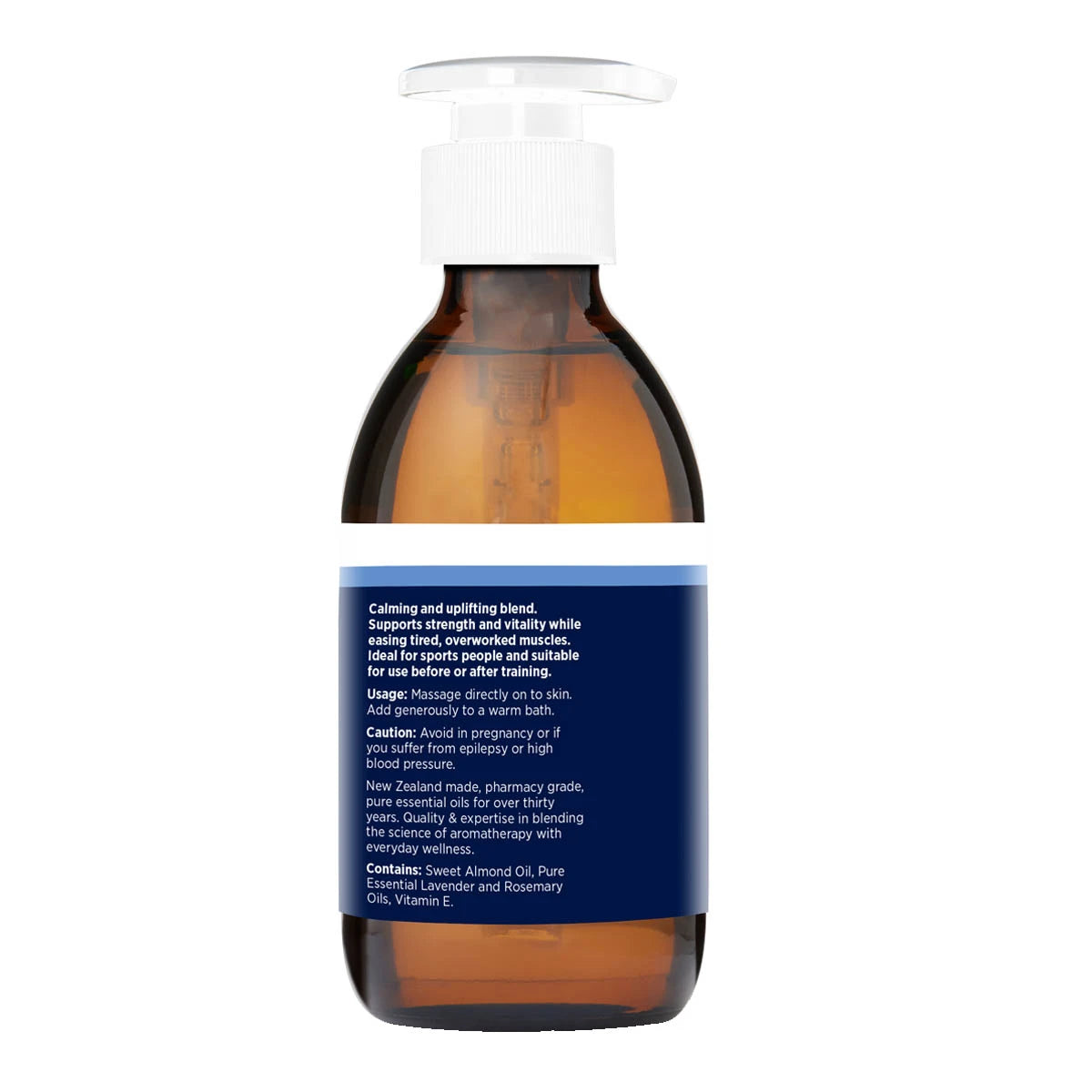 Brown bottle with a blue label on a white background