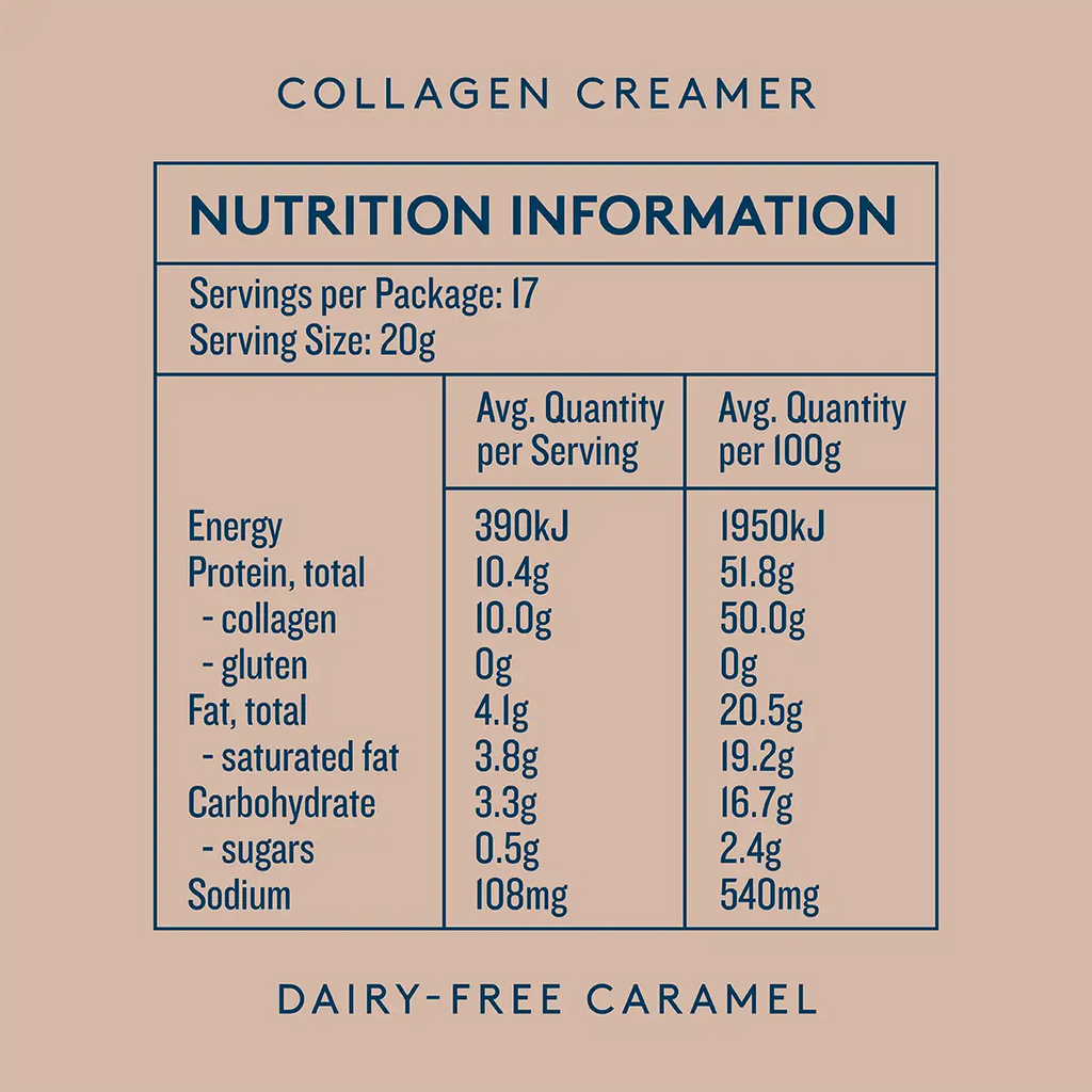 Collagen Creamer nutritional information panel.