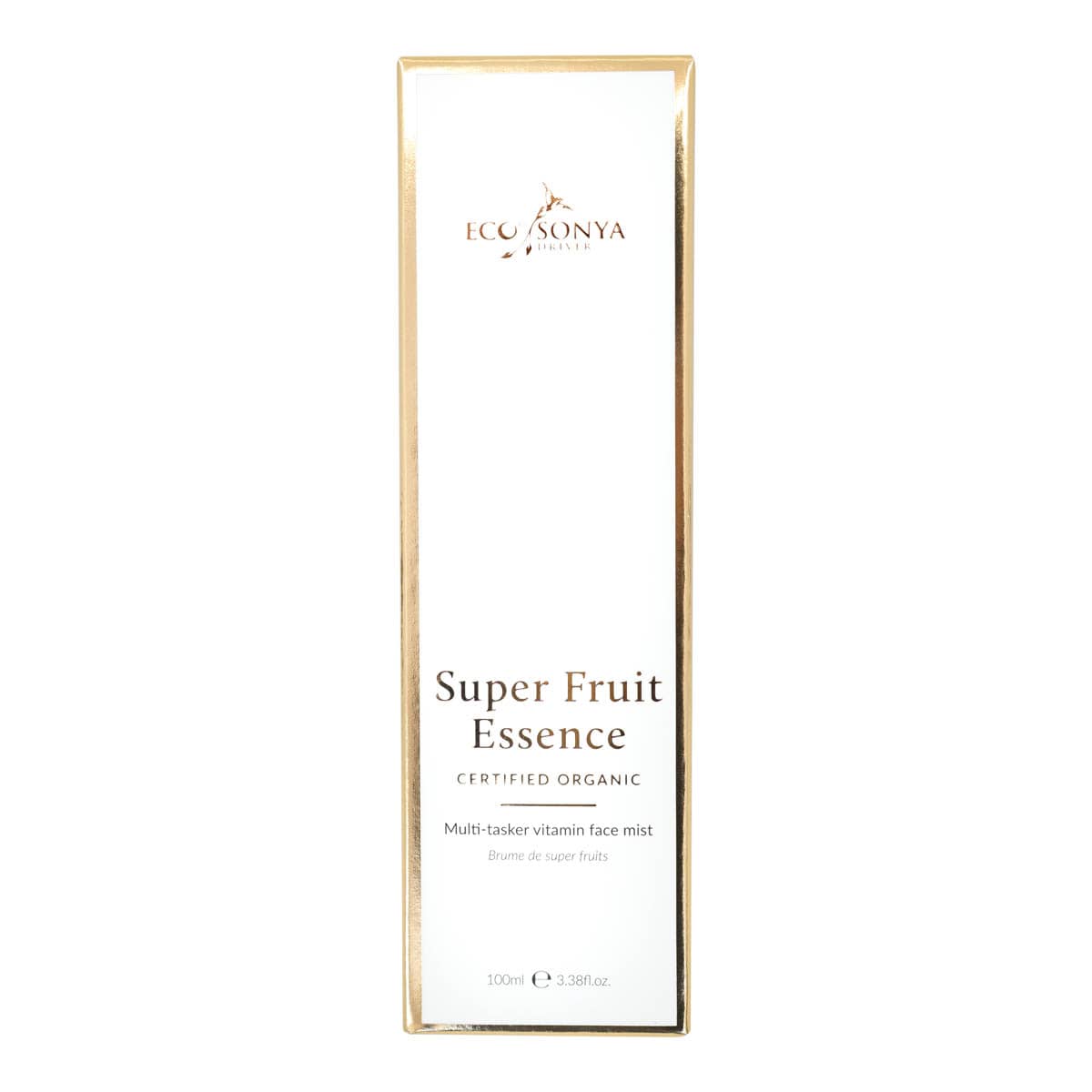 Eco By Sonya Super Fruit Essence packaging on a white background.