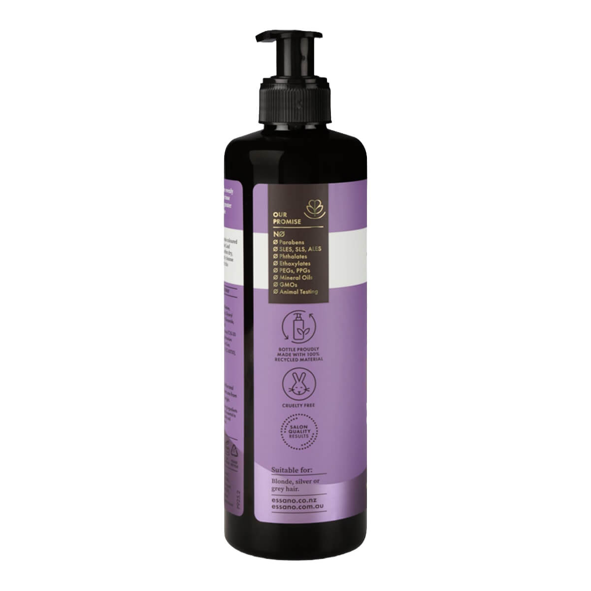 Bottle with a purple label on a white background.
