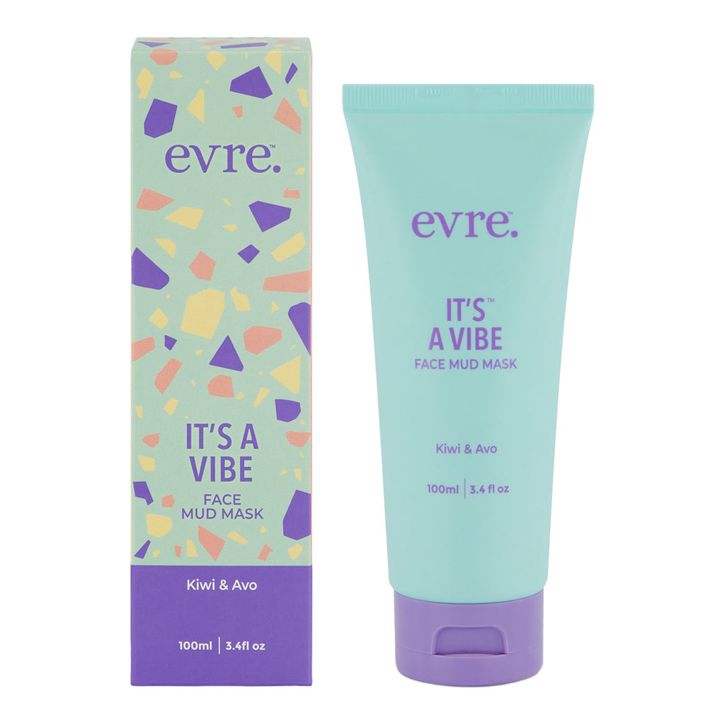 Evre face mud mask packaging with colourful design on a white background