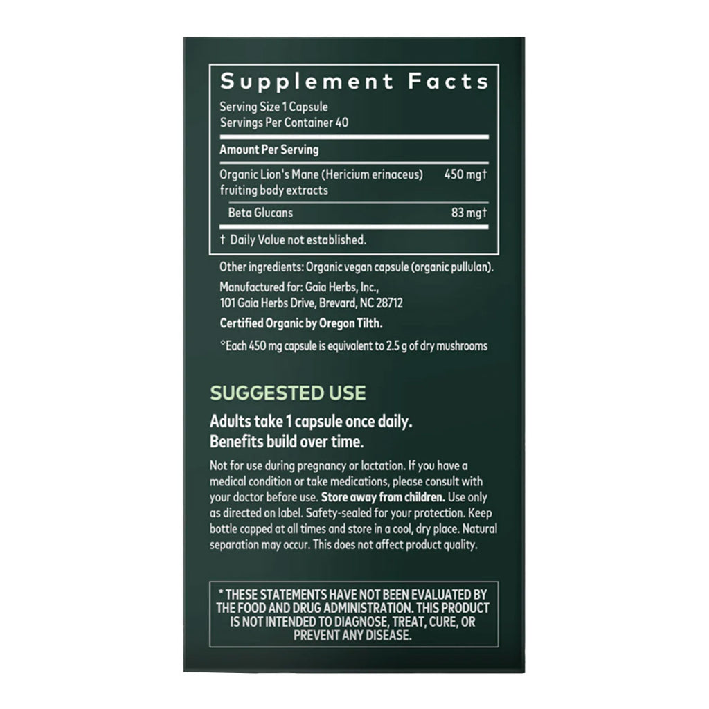 Gaia Herbs Lion's Mane Mushroom Brain & Nerve Support _4