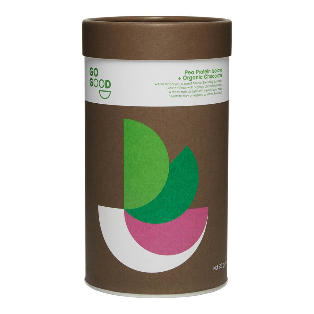 Brown cylindrical container with green and pink design on a white background.