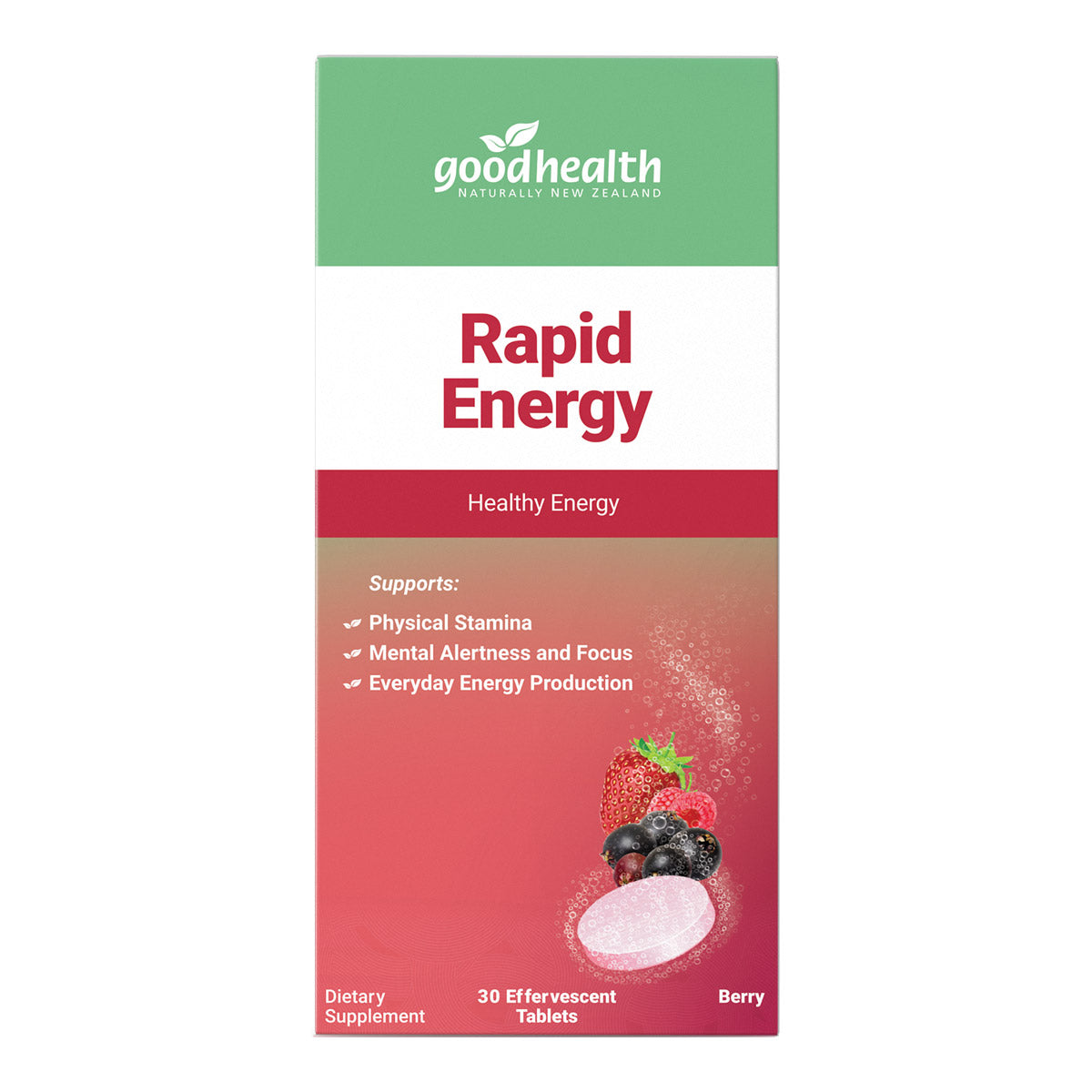 Good Health Rapid Energy supplement package on a white background