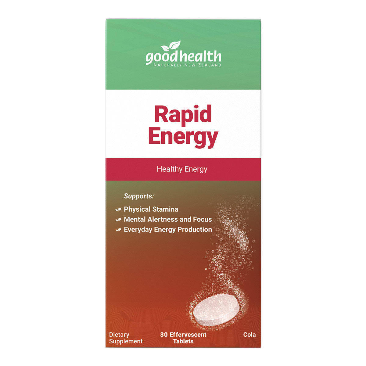 Good Health Rapid Energy supplement package on a white background