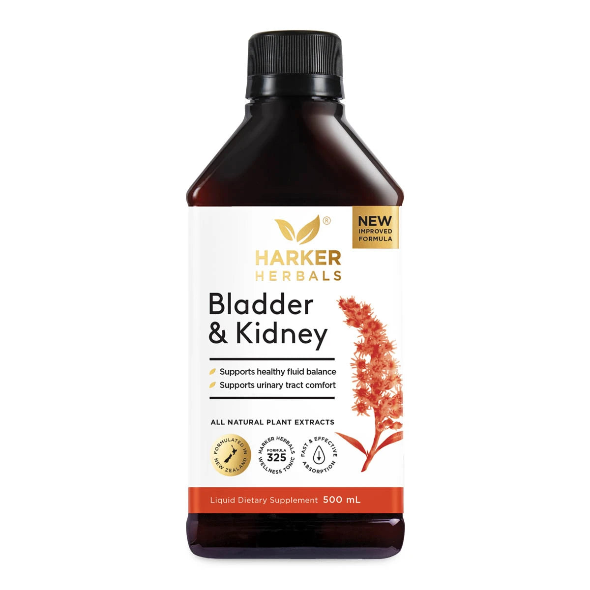 500ml bottle of Bladder & Kidney liquid herbal supplement on a white background.