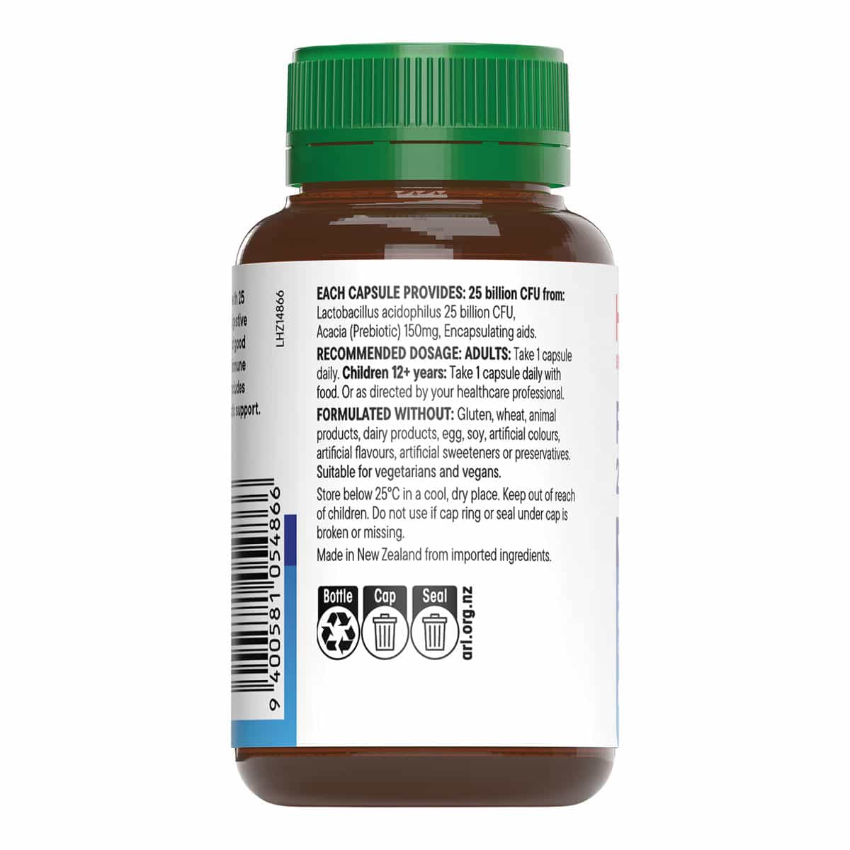 Bottle label with green cap on a white background.