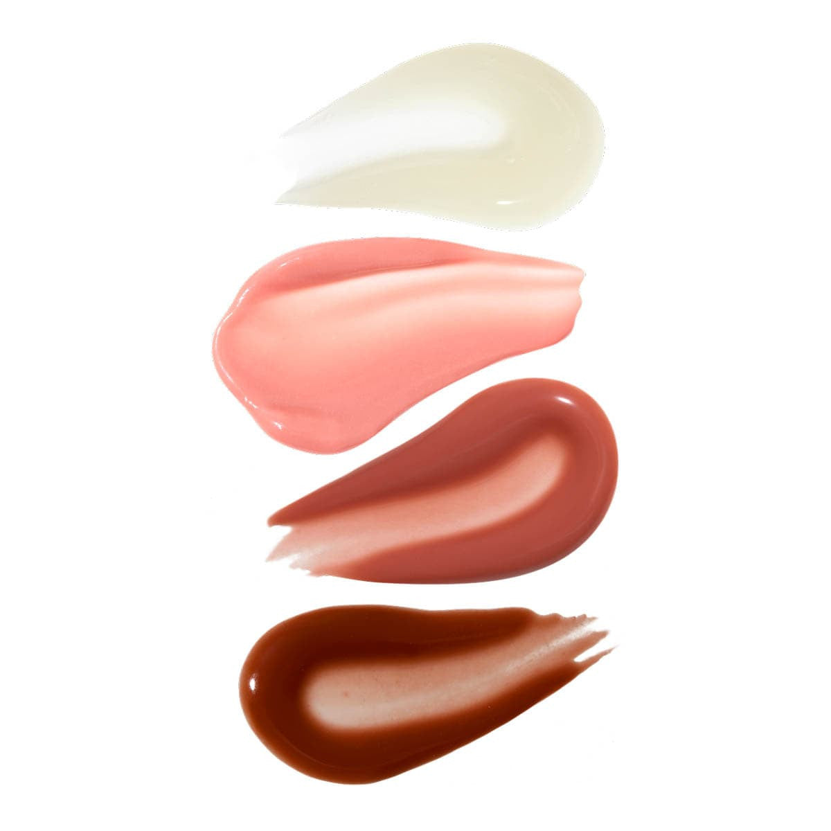 Set of five different lip color swatches on a white background.