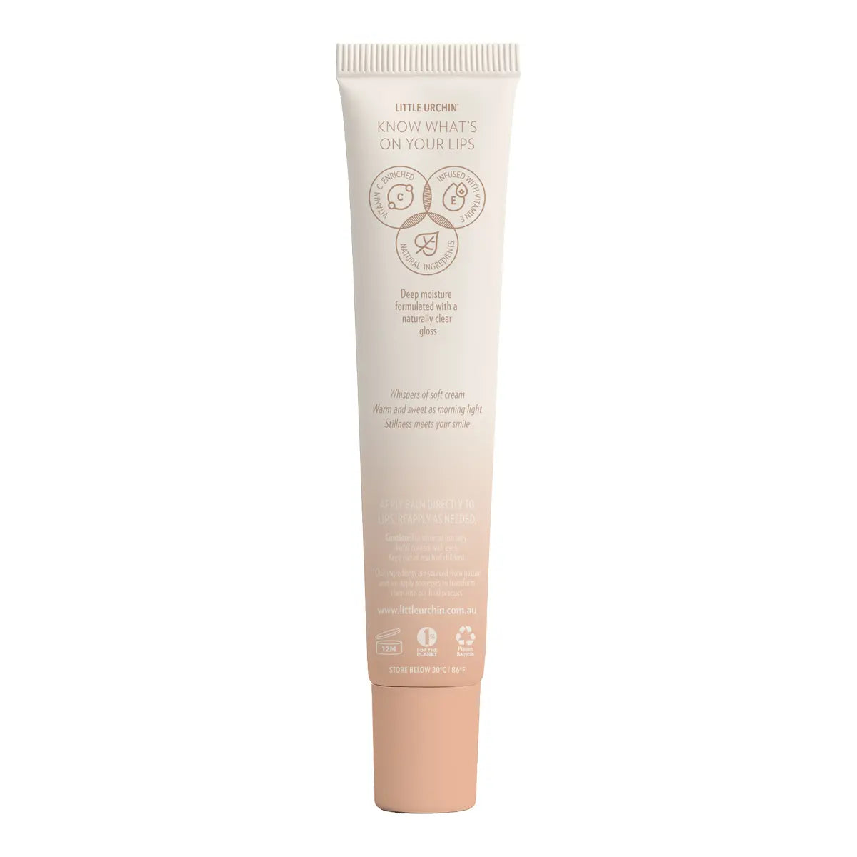 A tube of Little Urchin Vanilla Lip Balm on a solid white background.