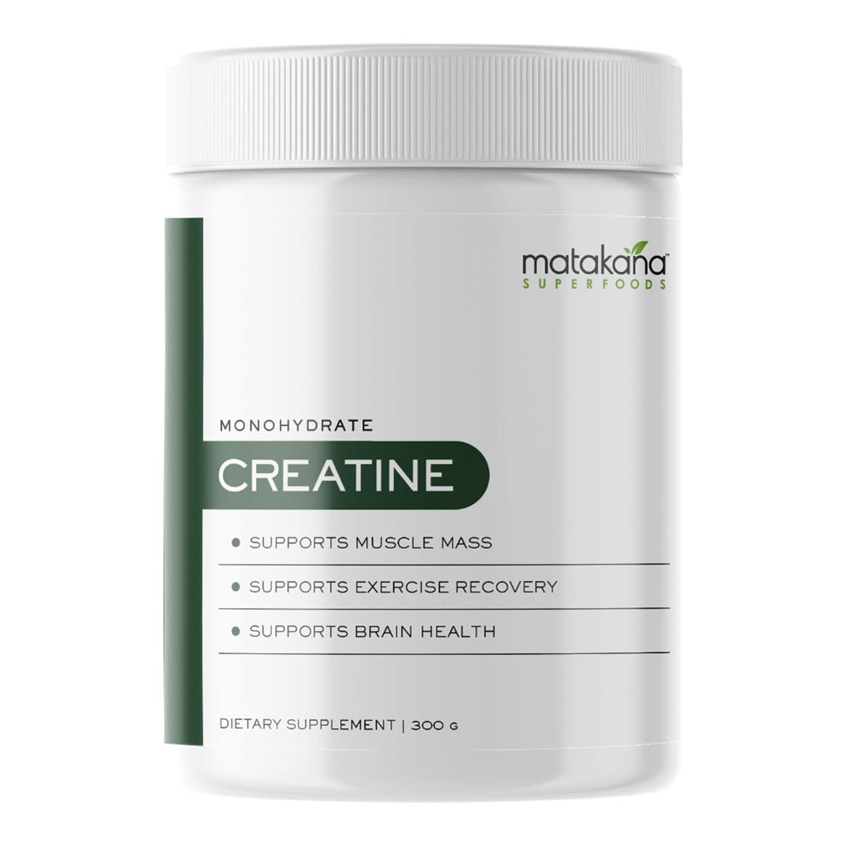 Matakana Superfoods creatine supplement container on a white background.