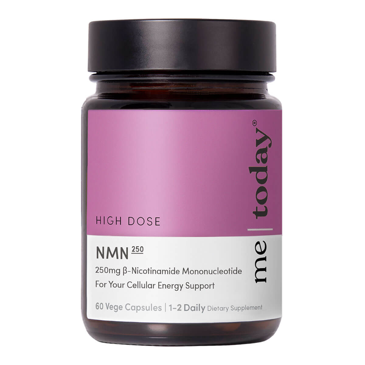 Supplement bottle with purple label on a white background.