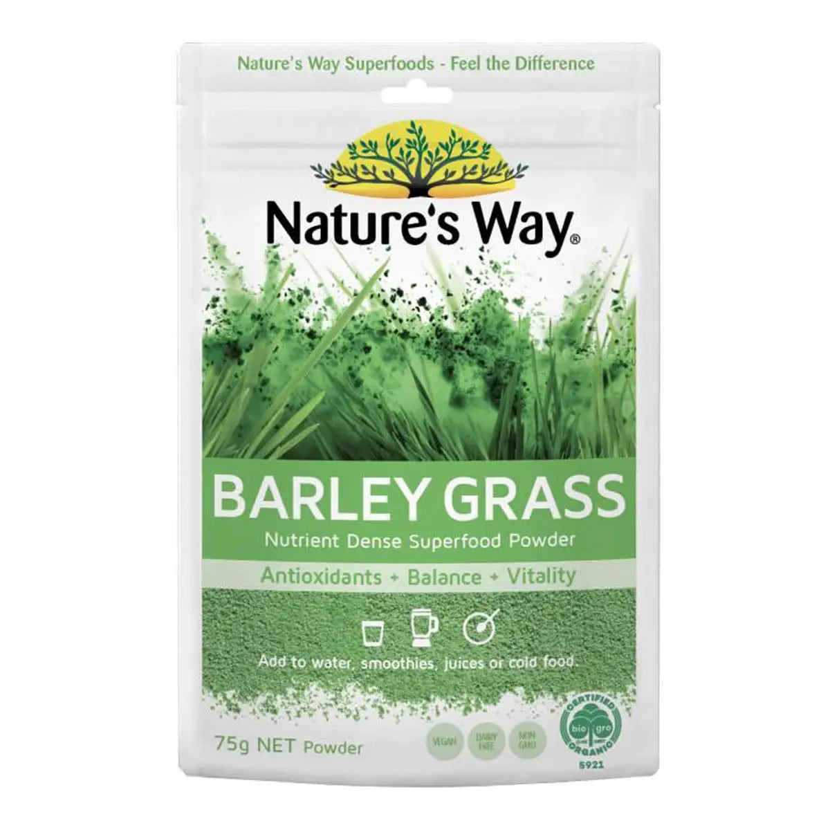 Nature's Way Barley Grass powder package on a white background
