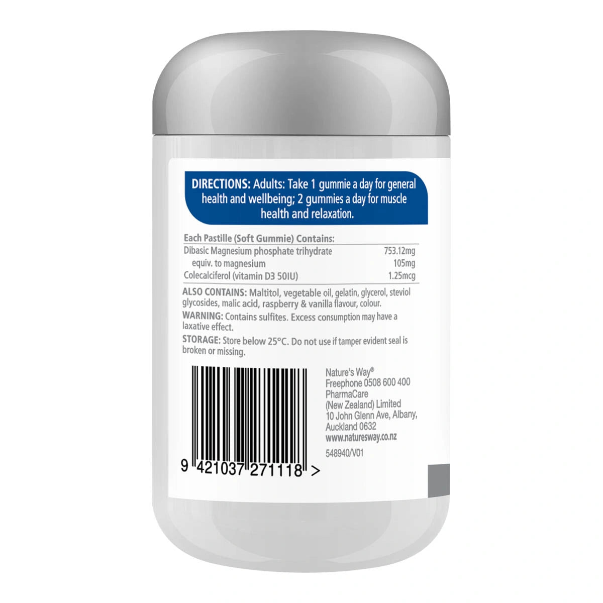 Supplement container with label and directions on a white background