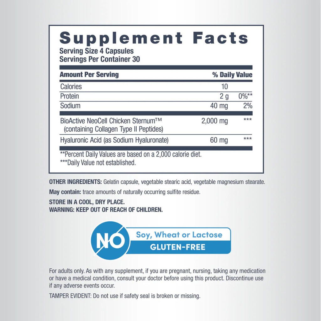 Supplement facts label with detailed nutritional information on a light grey background.