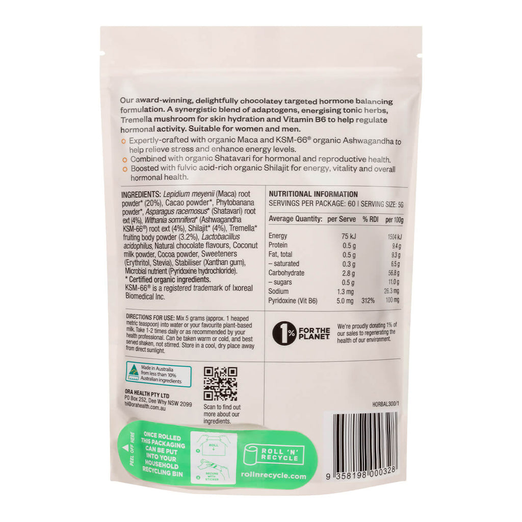 Back of a supplement package with text, ingredients, and nutritional information on a white background.