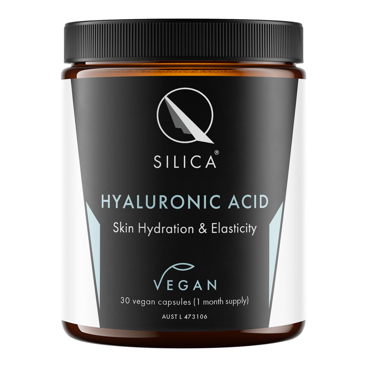 Qsilica Hyaluronic Acid 30 vegan capsules. For skin hydration & elasticity.