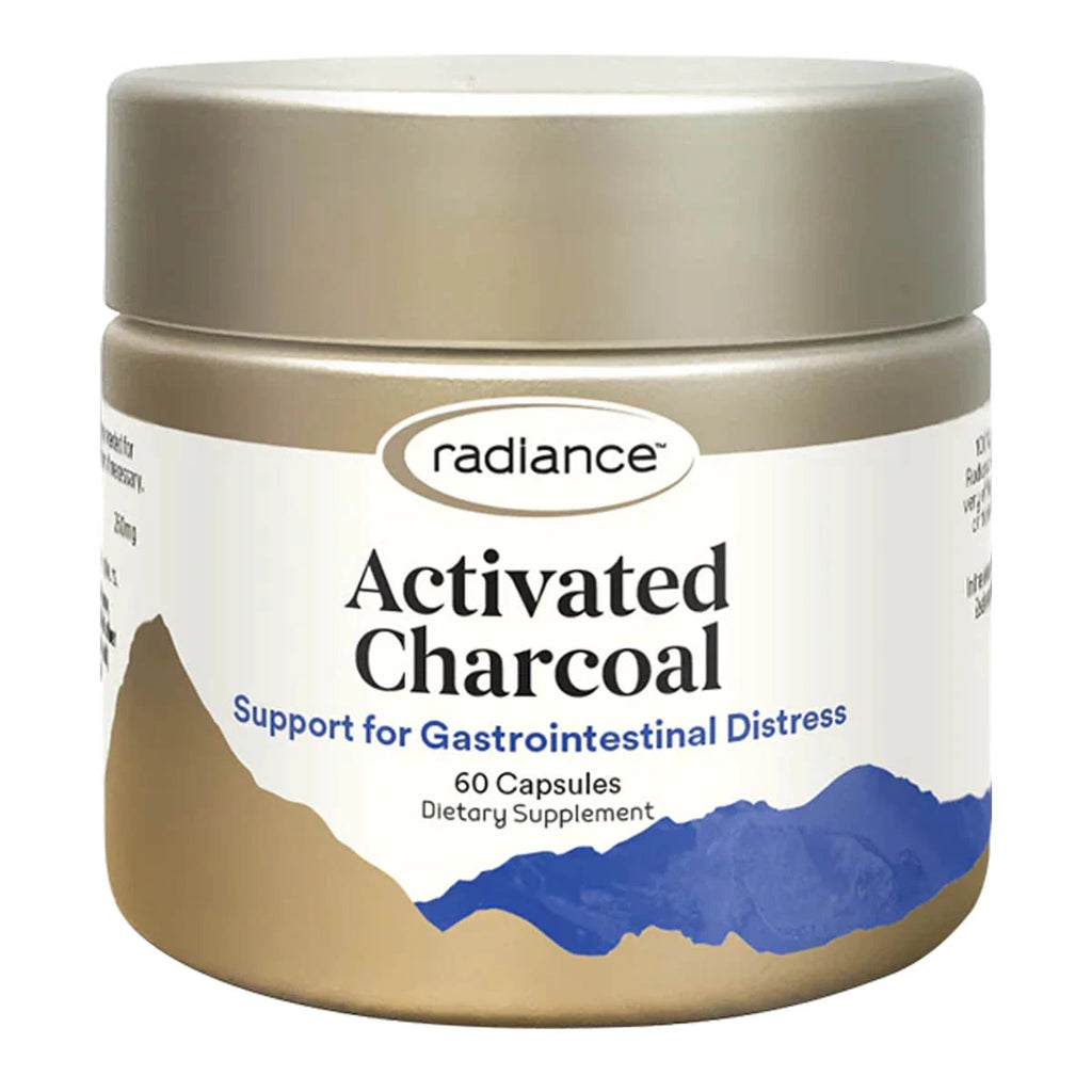 Jar of Radiance Activated Charcoal supplement on a white background