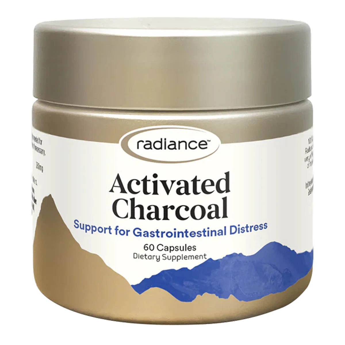Jar of Radiance Activated Charcoal supplement on a white background