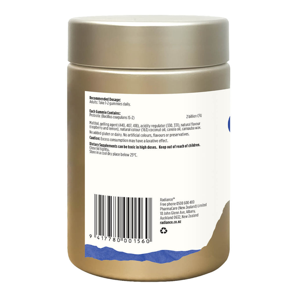 Back view of a supplement container with label and barcode on a white background