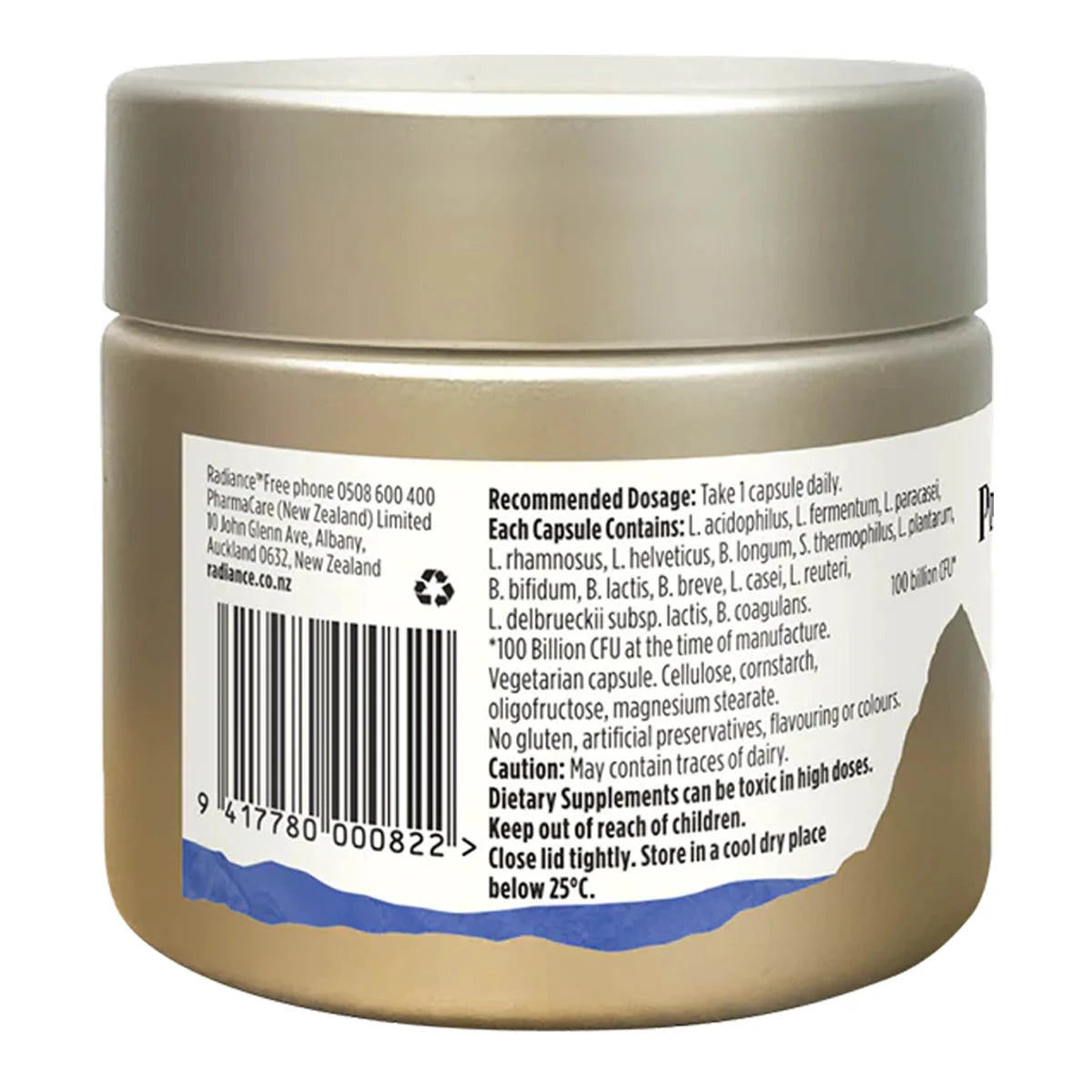 Back label of a supplement jar with text and a barcode on a white background