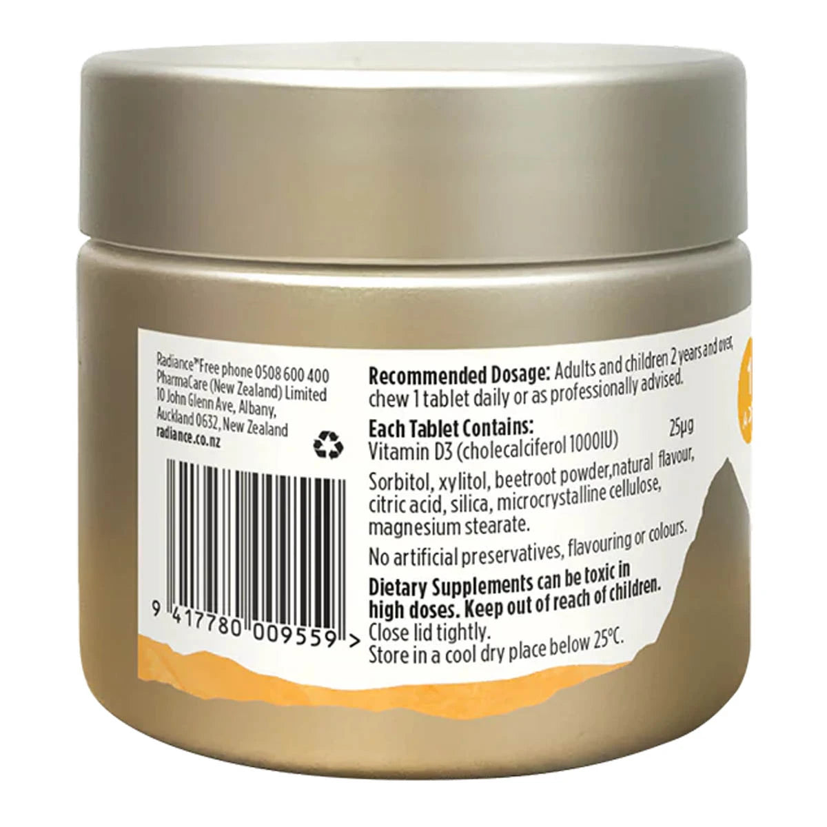 Supplement jar with label showing dosage and ingredients on a white background