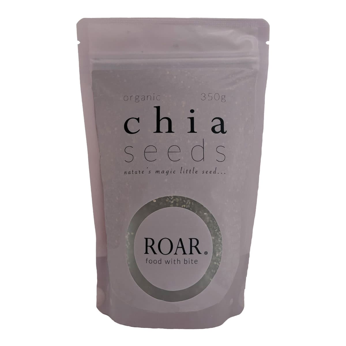 Package of ROAR chia seeds on a white background.