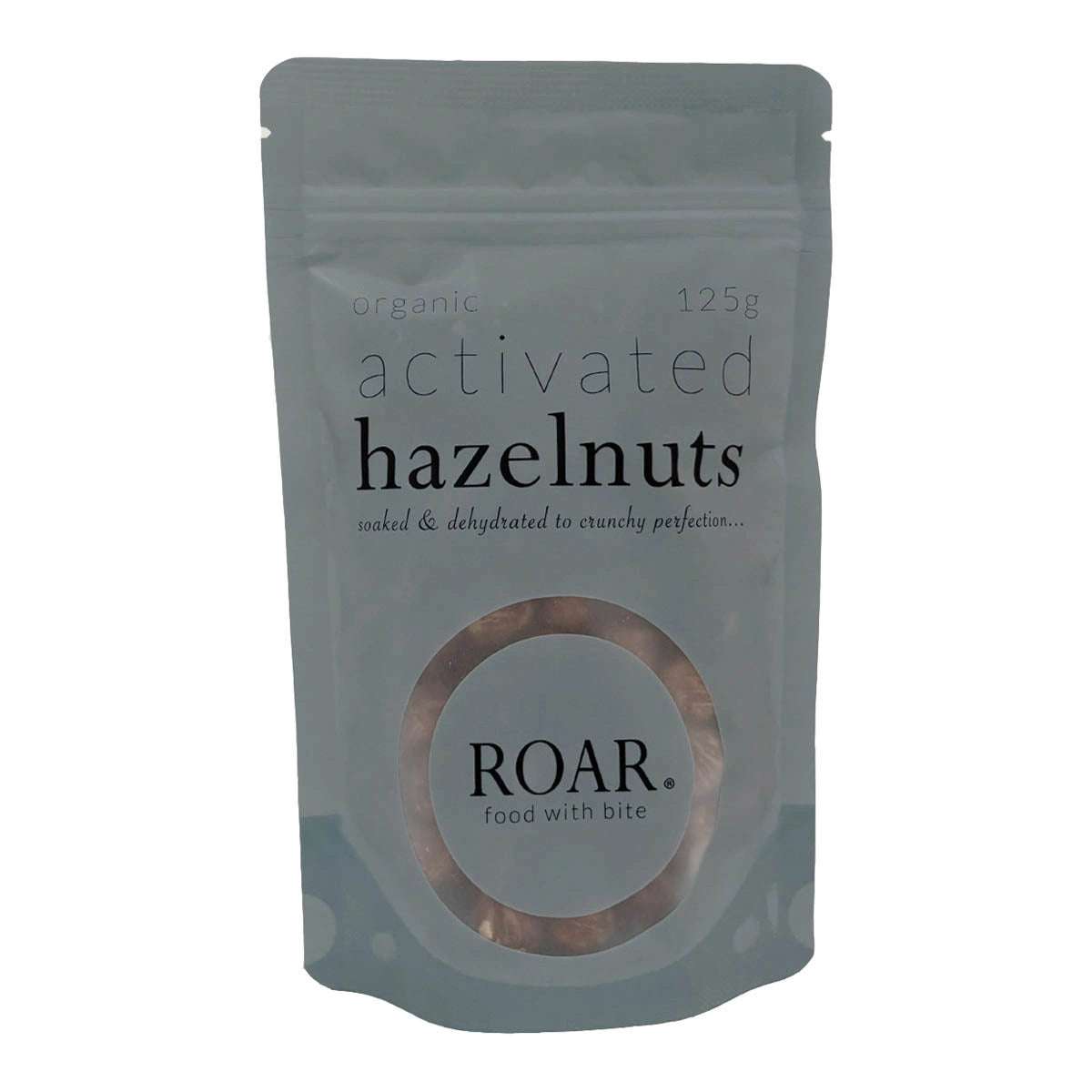 125g pouch of ROAR Organic Activated Hazelnuts - soaked & dehydrated to crunchy perfection...
