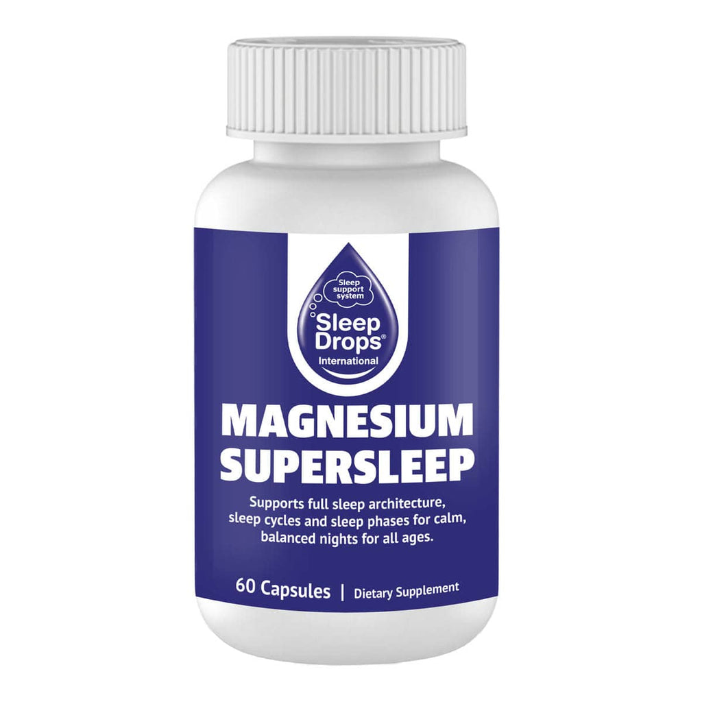 Bottle of Sleep Drops Magnesium Supersleep supplement on a white background