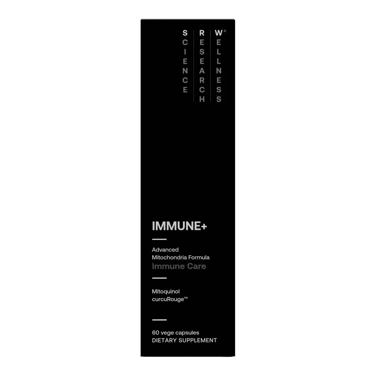 Black supplement package with 'Wellness Research' branding on a white background