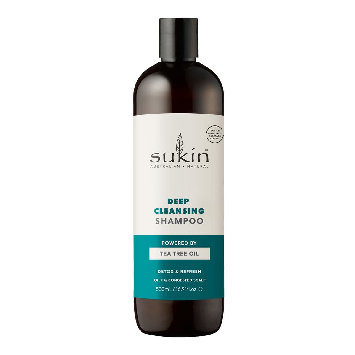 Sukin Deep Cleansing Shampoo bottle on a white background.