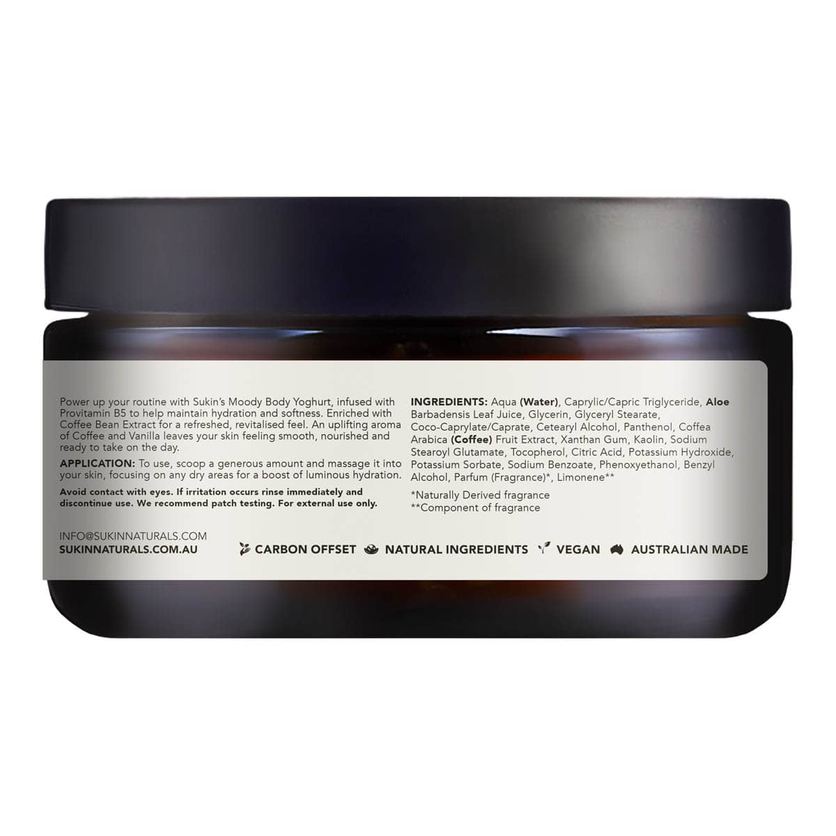 Cosmetic jar with label on a white background.