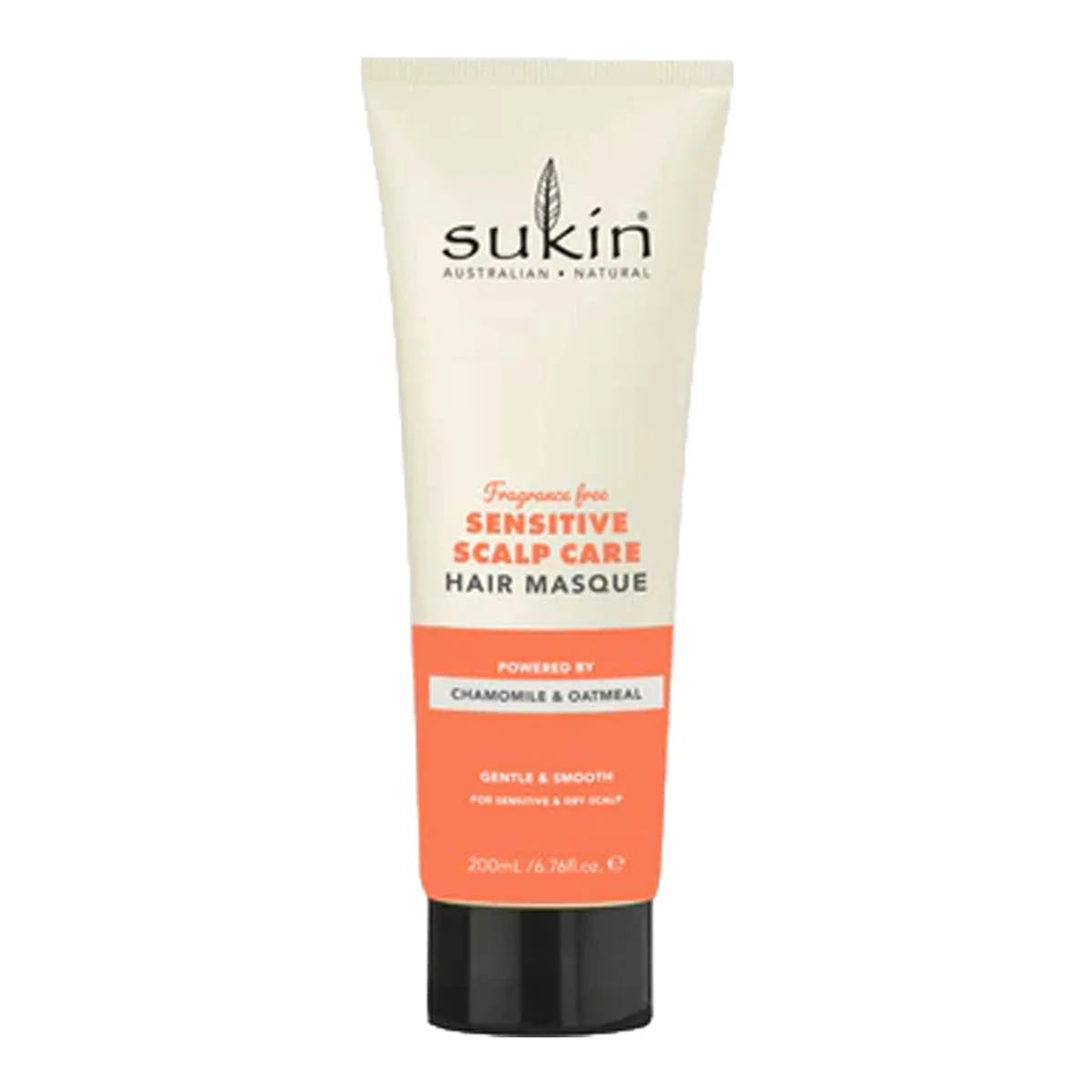 Sukin Sensitive Scalp Care Hair Masque in a 200ml tube. Gentle & smooth - powered by chamomile & oatmeal.