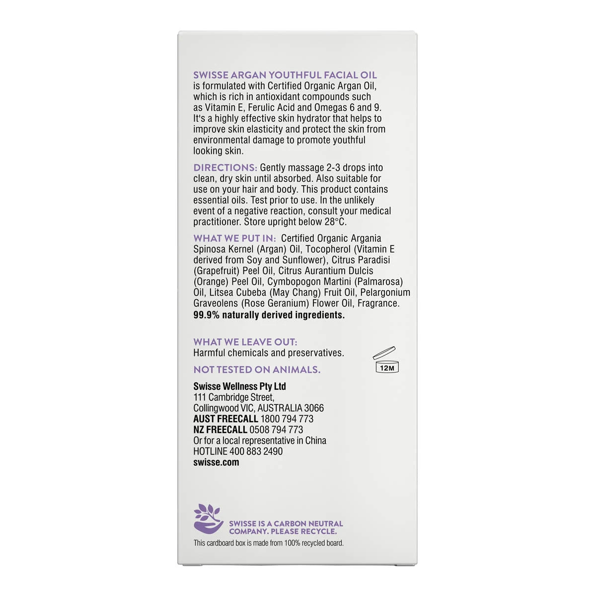 Back of box of argan oil with a blurb about the product with directions and ingredients.