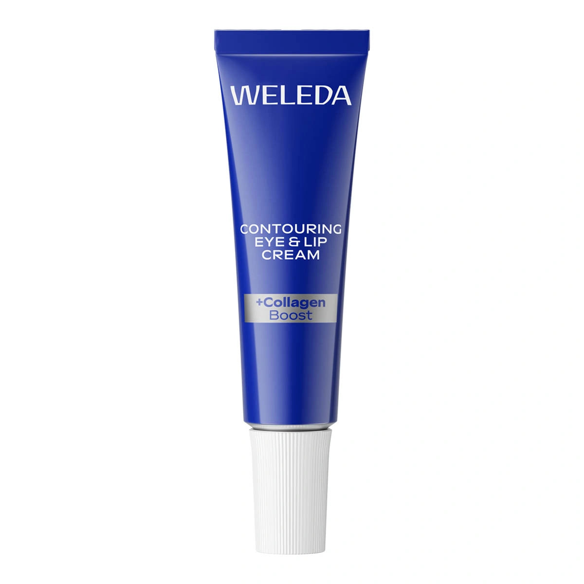 Weelda Contouring Eye & Lip Cream in a blue 10ml aluminium tube with a white twist cap.