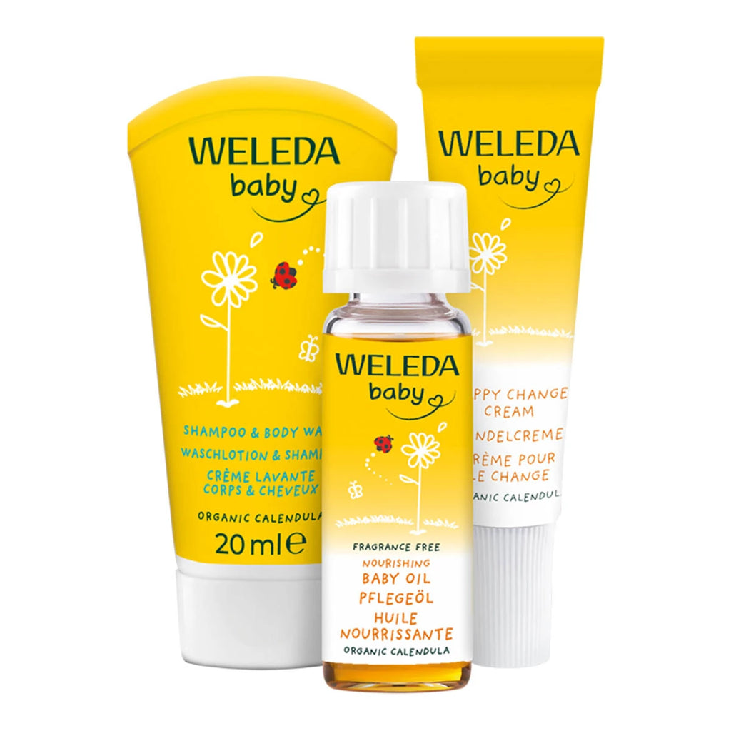 Weleda Baby Shampoo & Body Wash, Nourishing Baby Oil and Nappy Change Cream - items included in the 3 item pack.